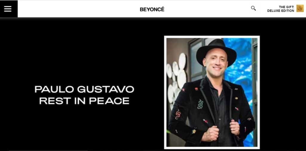 Site oficial de Beyoncé homenageia Paulo Gustavo pg